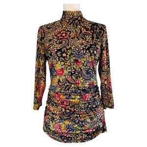 Alex‎ Marie Ruched Velvet Top 3/4 Sleeves Mock Neck Size M
